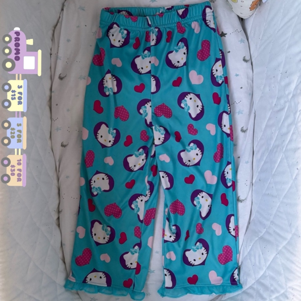 ⭒ 4T Hello Kitty Ruffle Blue Pyjama Bottoms Hearts Polka Dots Soft Princess ⭒